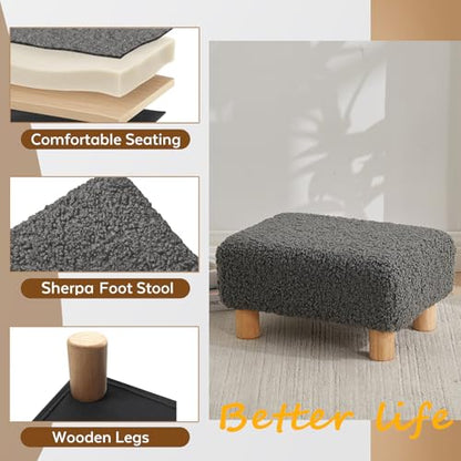 Small Foot Stool Ottoman, Sherpa Footstool Ottoman Foot Rest for Couch, Rectangle Footstools and Ottomans Small for Living Room, Entryway and Bedroom (Gray) - color: Gray (Sherpa)