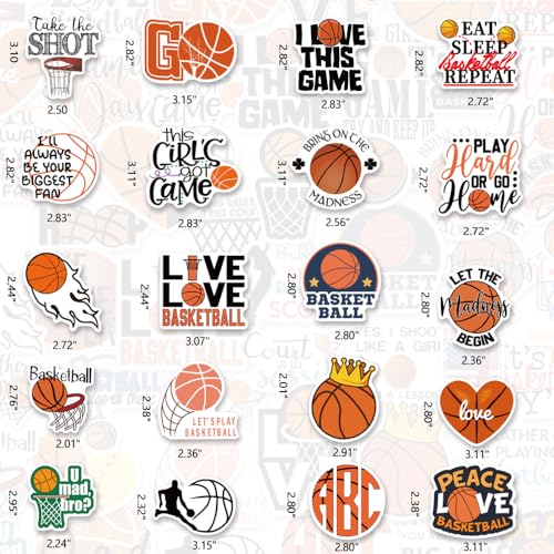 DETICKERS Basketball Stickers for Kids Boys Water Bottles 50 PCS Waterproof Vinyl Gifts for Teen Boys Sports Stickers - style: Basketball