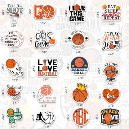 DETICKERS Basketball Stickers for Kids Boys Water Bottles 50 PCS Waterproof Vinyl Gifts for Teen Boys Sports Stickers - style: Basketball