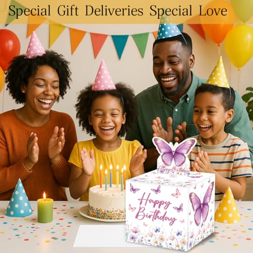 ChillHui Butterfly Birthday Money Gift Boxes, Pink and Purple Butterfly Birthday Money Pull Box for Girls - color: Pink Butterfly