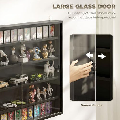 HOMCOM 5-Tier Display Cabinet, Glass Door Cabinet with Adjustable Shelves, Wall-Mounted Display Case for Playroom, Bedroom, Jet Black - color: Jet Black