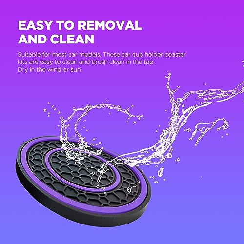 2 PCS Car Cup Holder Coaster,Car Coasters Cup Mats,2.75 Inch Universal Car Cup Coasters,Non-Slip Anti Dust Mats Cup Holder Insert Coaster, Suitable for Most Car Interior (Purple) - color: Purple