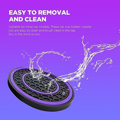 2 PCS Car Cup Holder Coaster,Car Coasters Cup Mats,2.75 Inch Universal Car Cup Coasters,Non-Slip Anti Dust Mats Cup Holder Insert Coaster, Suitable for Most Car Interior (Purple) - color: Purple