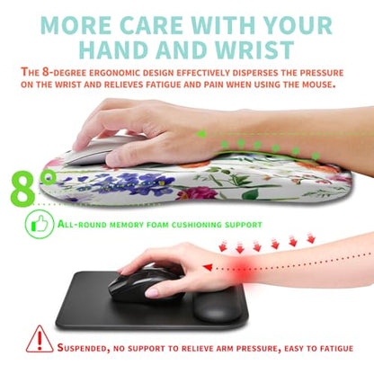 Ergonomic Mouse Pad Wrist Support with Memory Foam Massage Bulge, Carpal Tunnel Pain Relief Mousepad Wrist Rest for Mouse(12x8 inch, Flowers) - color: Kg038-flowers