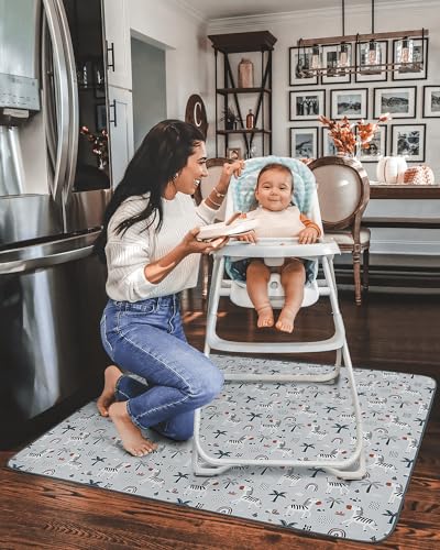 Blissful Diary Baby Splat Mat for Under High Chair, 50.4 x 50.4 Inch Wipeable Splash Mat, Waterproof and Washable, Anti-Slip Floor Protector, Gray Zebra - color: Gray Zebra