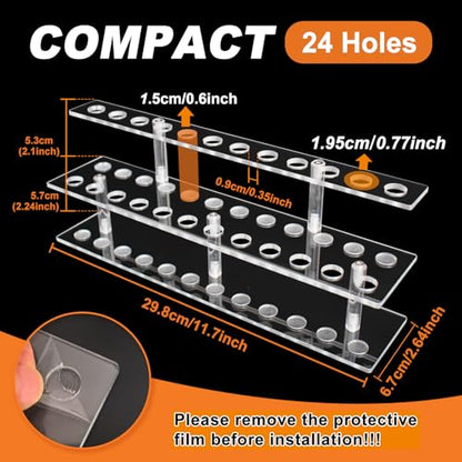 Acrylic Pen Display Stand 24 Slots 1.5cm Clear Pen Stand Display 2 Tier Acrylic Pen Holder Stand for Beadable Pen Pencil