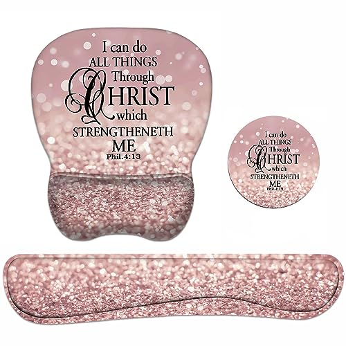 Ergonomic Mouse Pad Wrist Support and Keyboard Wrist Rest Set with Coasters, Non-Slip PU Base, Easy Typing & Pain Relief, Perfect for Home Office Working Studying, Bible Verse Phil 4-13 - color: Bible Verse Phil 4-13