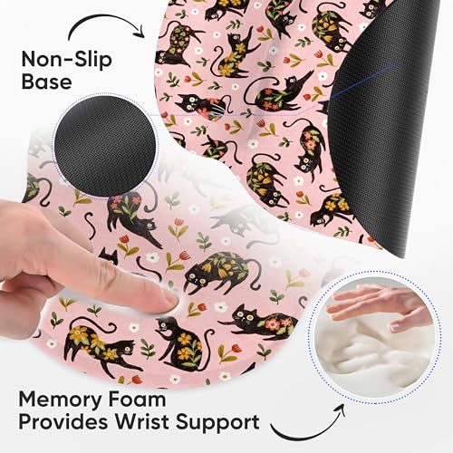 RICHEN Ergonomic Mouse Pad with Wrist Support,Non-Slip Rubber Base for Computer Laptop & Mac,Lightweight Rest for Home,Office & Travel (Flowers Cats) - color: Flowers Cats