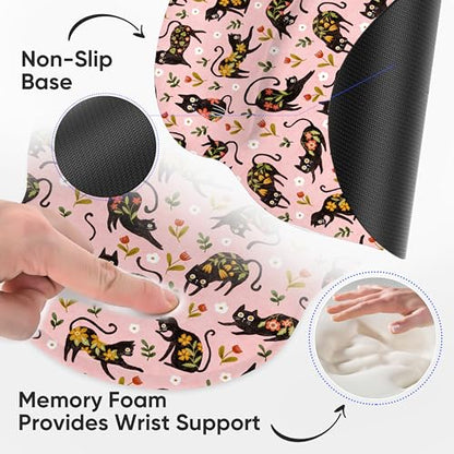 RICHEN Ergonomic Mouse Pad with Wrist Support,Non-Slip Rubber Base for Computer Laptop & Mac,Lightweight Rest for Home,Office & Travel (Flowers Cats) - color: Flowers Cats