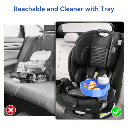 Car Seat Snack Tray: Travel Tray for Kids Carseat Cup Holder with Food Trays, Stroller Snacks Plate for Toddlers, Kid Road Trip Essentials, Blue - color: Blue