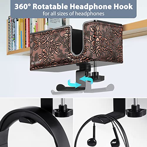 Desk Cup Holder Clip on Pen Holder Headphone Hanger Headset Stand Rotatable Clamp Hook Under Desk (Golden) - color: Golden