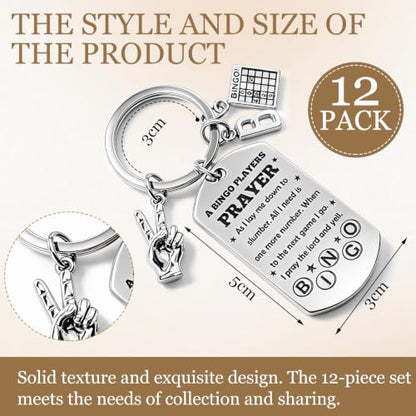 Nosiny 12 Pcs Bingo Lover Gift Stainless Steel Keychain Bulk Game Player Lovers Gifts Digital Game Keychain for Gambler - style: Prayer