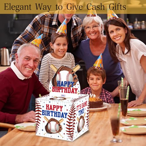 ChillHui Baseball Birthday Money Gift Boxes for Cash, Sport Birthday Money Pull Box for Boys Girls - color: Blue Baseball