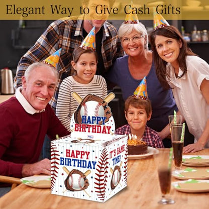 ChillHui Baseball Birthday Money Gift Boxes for Cash, Sport Birthday Money Pull Box for Boys Girls - color: Blue Baseball