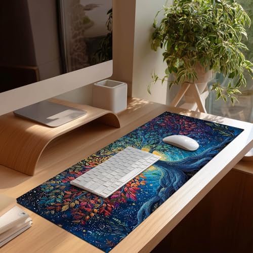 HOMETITUTE Colorful Tree of Life Art XL Mouse Pad Gaming Mousepad 31.5x11.8 Inch Non-Slip Keyboard Desktop Protector Mat Diatomite Large Mouse Pad for Home and Office Desk Accessories - color: Colorful Tree of Life Art