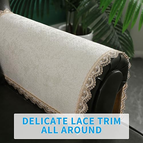 MINJIATEX Couch arm Covers,Non-Slip lace Sofa arm Covers Set of 2 Washable Sofa armrests Covers for Living Room Recliner Chair arm Cover Protectors for Leather Sofa armrest slipcover (GYDF-Beige) - color: Gydf-beige