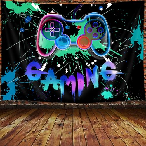JAWO Gaming Tapestry - Cool Funny Game Room Wall Decor for Boys Men, Video Game Theme Wall Hanging, Black Blue Hippie Aesthetic for Bedroom Living Room, 71X60inch - color: Blue, size: 60"L x 71"W