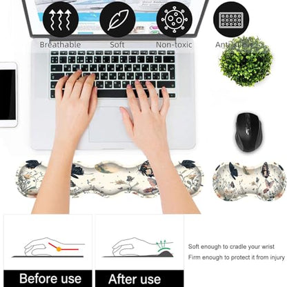 Bxgolkgd Desk Mat Set,Mouse Pad with Keyboard Wrist Rest & Mouse Wrist Rest,Wave-Shaped Design,Non-Slip Rubber Base,Ergonomic Desk Mat for Home,Office,Gaming,Flower Butterfly - color: Flower Butterfly