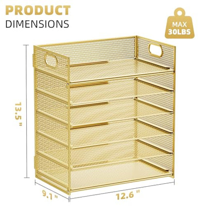 Marbrasse 2 Pack Desk Organizer with Handle, 6 Tier Paper Letter Tray, Mesh Desk File Organizer for Office, School and Home - Gold - color: Gold - 2p