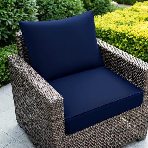 Fabuday Outdoor Chair Cushions Patio Furniture - 22 x 22 Inch Deep Seat & Back Pillow Rain-Proof Cover Removable Replacement with Ties for Wicker Sofa Couch Sunbrella Outside Blue - color: Blue, size: 22 x 22 Inch