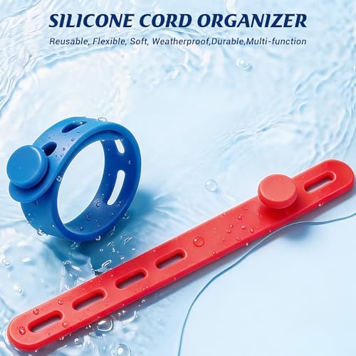 24 Pack Silicone Cable Ties, Cord Wrap for Home Office Travel Organizer | reusable, durable, adjustable, waterproof, elastic wire straps, multipurpose desk organization charger cord management holder - color: Rainbow