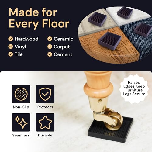 CasterMaster Non-Slip Rubber Pads - 2x2 in Black, 8 Pack | Rubber caster cups & feet - anti-skid - Use for furniture, keep from sliding, scratch protection - color: Black, size: 2'' x 2'' (Pack of 8)