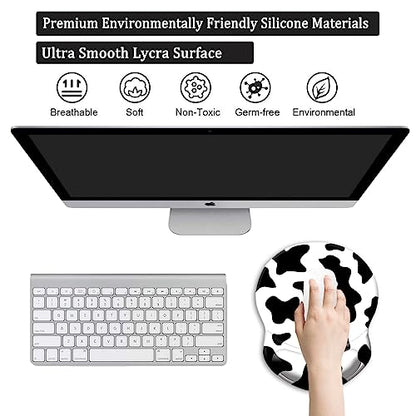Ergonomic Mouse Pad with Support - Comfortable Wrist Rest, Non-Slip PU Base for Home Office, Studying, Gaming (Black White Cow) - color: Black White Cow