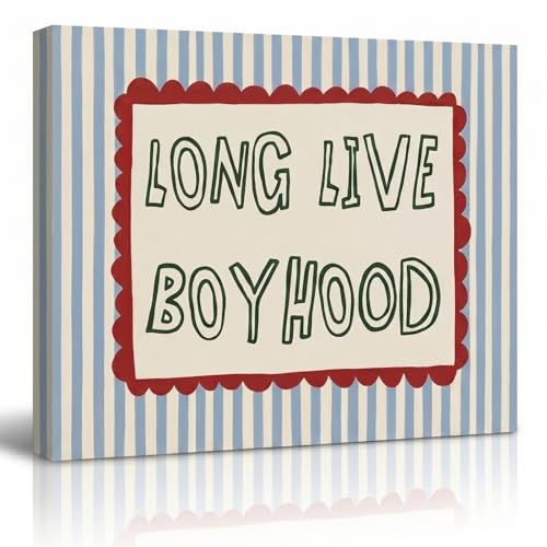 Framed Nursery Wall Art Vintage Boy Room Decor Nursery Long Live Boyhood Wall Art Retro Striped Kid's Room Decor Girl & Boy Bedroom Painting for Toddler Room Bedroom Playroom, 16"x12" Ready to Hang - color: Long Live Boyhood Framed, size: 12"L x 16"W