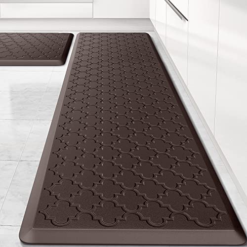Kitchen Mat [2 PCS] Cushioned Anti-Fatigue Floor Mat Water Resistant Non-Skid Kitchen Mats and Rugs Ergonomic Comfort Foam Kitchen Rugs Standing Mat for Floor Office Sink Chocolate,17.3"x28"+17.3"x60" - color: Chocolate, size: 17.3"x28"+17.3"x60"