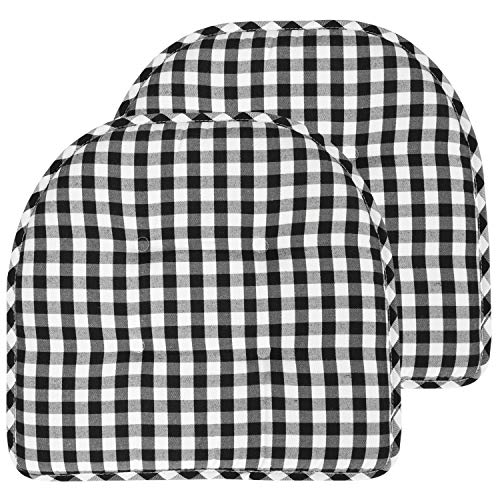 Sweet Home Collection Chair Cushion Memory Foam Pads Tufted Slip Non Skid Rubber Back U-Shaped 17" x 16" Seat Cover, 2 Count (Pack of 1), Checkered Black/White - color: Checkered Black/White, size: 2 Pack, style: Foam Pads