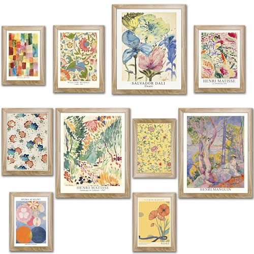 LANCHI95 Vintage Gallery Wall Art Set of 10 FRAMED - Eclectic Exhibition Art Prints - Boho Floral & Abstract Pictures Decor for Living Room, Bedroom - color: Eclectic 5- FRAMED