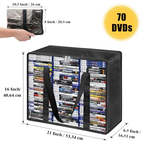 DVD Storage Bags 2-Pack, Holds 70 DVDs 90 Blu-rays 120 CDs, Highly Clear & Stackable Organizer for Video Game Cases, Movies, Music, Clothes, Pillows & Bedding - size: 2 * Regular Bags