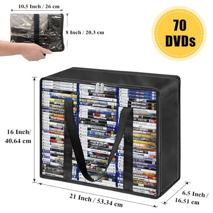 DVD Storage Bags 2-Pack, Holds 70 DVDs 90 Blu-rays 120 CDs, Highly Clear & Stackable Organizer for Video Game Cases, Movies, Music, Clothes, Pillows & Bedding - size: 2 * Regular Bags