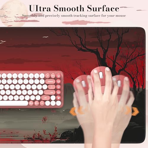 iCasso Desk Protector Mat, Large Japanese Mouse Pad, Stable Rubber Base Mousepad with Stitched Edges, Keyboard Mouse Mat Desk Pad for Work, Game, Office, Home(Full Moon) - color: Full Moon
