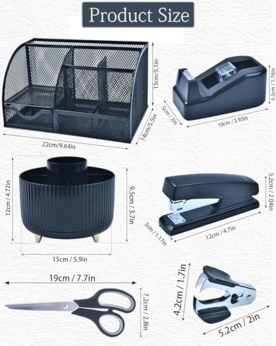 LXEVIHK 20Pcs Black Desk Organizers and Accessories With Mesh Desk Organizer and 360°Rotating Pen Holder and a Lot of Office Black Office Supplies Beautifully Presented in a Gift Box - color: black