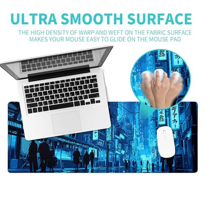 Japanese Gaming Mouse Pad Large Desk Mat Extended Keyboard Streets Mouse Pad Anime Mousepad with Non-Slip Base and Stitched Edge Mouse Mat Desk Pad 31.5 x 11.8 Mouse Pads for Desk Home Office Gaming - color: Japanese Streets