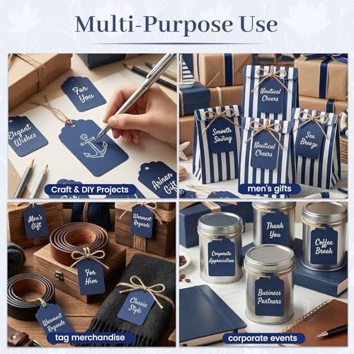 SallyFashion 120PCS Gift Tags with String, Navy Blue Paper Gift Tags Hanging for Wedding Birthday Gifts DIY - color: Blue