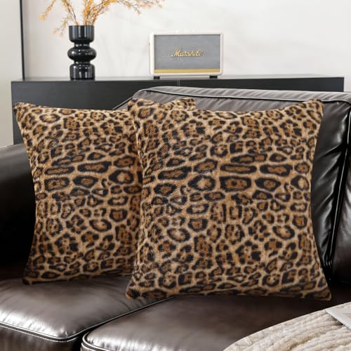 SYSLOON Cheetah Print Throw Pillow Covers 18x18 Inch Set of 2, Leopard Print Decorative Pillow Covers Home Decor for Living Room Sofa & Bed,Light Brown Leopard-3 - color: Light Brown Leopard-3, size: 18" x 18" (Pack of 2)