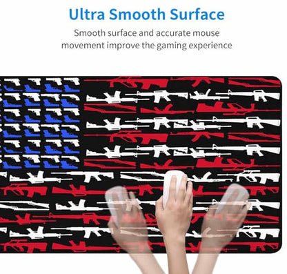 Gaming Mouse Pad, Large Mouse Pads for Desk, Non-Slip Rubber Base Mousepad, Keyboard Mouse Mat, Desk Pad with Stitched Edges, 35.4x15.7 inch Gun Shape of American Flag - color: Gun Shape of American Flag, size: 35.4" x 15.7"