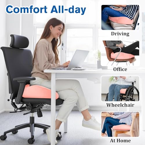 CushyOasis Seat Cushion, Chair Cushions, Office Chair Cushions, Anti-Slip Bottom & Removable Cover Tailbone Pain Relief Cushion, Memory Foam Seat Cushion, 5.28 in Thick (Pink) - color: Pink, size: X-Large