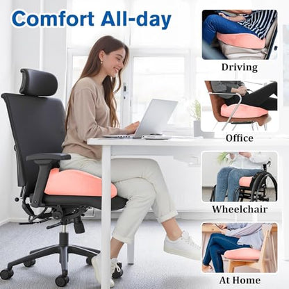 CushyOasis Seat Cushion, Chair Cushions, Office Chair Cushions, Anti-Slip Bottom & Removable Cover Tailbone Pain Relief Cushion, Memory Foam Seat Cushion, 5.28 in Thick (Pink) - color: Pink, size: X-Large