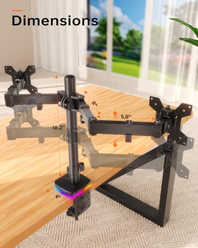 Afaloona RGB Dual Monitor Stand with USB Hub, Dual Monitor Mount for 13-27 Inch Screens, Adjustable Arm Desk Mount with 1 USB-C & 2 USB Ports, Height Swivel Tilt Rotation, VESA 75x75/100x100 - size: RGB Dual Monitor Arm