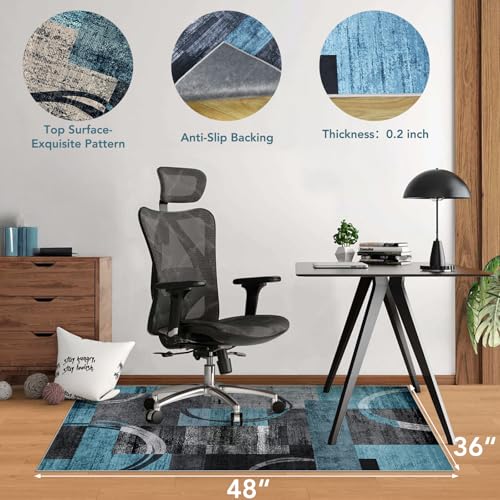 Office Chair Mat for Hardwood Floor&Tile Floor,36"X 48" Heavy Duty Desk Chair Mat for Hard Floors,Under Desk Rug for Rolling Computer Chair,Anti Slip,Low Pile Carpet Floor-Geo Blue Gray - color: Geo Blue Gray, size: 36"X 48"