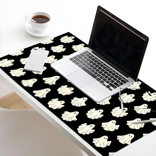 EOBTAIN Halloween Gaming Mouse Pad,Cute Ghost Large Desk Mat for Keyboard and Mouse,XXL Extended Computer Mat Non Slip Rubber Base,Waterproof Mousepad for Office,Desk Protector,31.5x15.7 Inch,Black - color: Black Beige