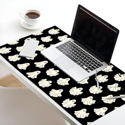 EOBTAIN Halloween Gaming Mouse Pad,Cute Ghost Large Desk Mat for Keyboard and Mouse,XXL Extended Computer Mat Non Slip Rubber Base,Waterproof Mousepad for Office,Desk Protector,31.5x15.7 Inch,Black - color: Black Beige