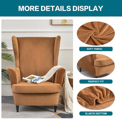 KRFOONN Wingback Chair Cover Slipcovers 2 Piece Stretch Velvet Plush Wing Chair Covers Slipcovers Wingback Sofa Covers Armchair Covers Furniture Protector for Living Room, T14 - color: Color T14
