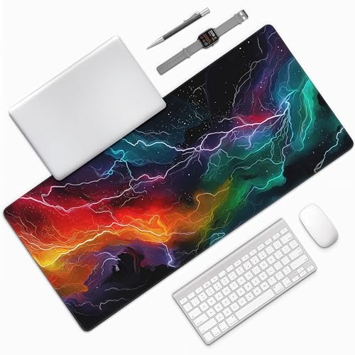 Neon Lightning Gaming Mouse Pad, Large Extended Desk Mat, 35.4 x 15.7 Inches, Non-Slip Rubber Base, HD Printed Design, for PC Gaming, Esports, Home Office - color: lightning