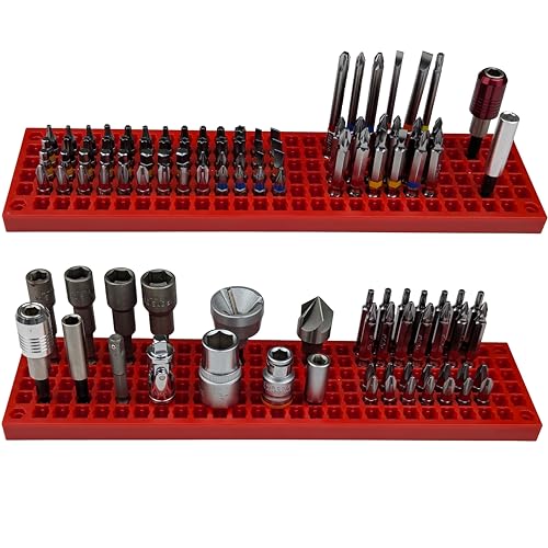 Free Zone Bit Organizer Set (Red) – 158-Hole Bit Storage – 1/4" Hex Bits & Drive Bits Adapter Storage – Toolbox Storage (Tools Not Included) - color: Red