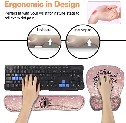Mouse Pad Wrist Support and Keyboard Wrist Rest Set with Coasters, She Believed She Could So She Did Inspirational Quote with Non-Slip PU Base Ergonomic Mousepad for Home Office Working Studying - color: She Believed She Could So She Did Inspirational Quo