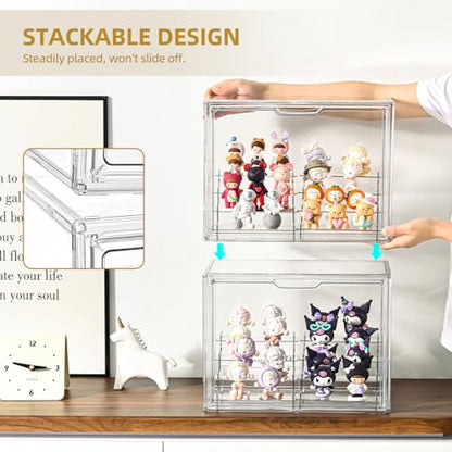 4 Tier Display Case for Collectibles,Clear Display Box with 2pack 4 Tier Display Risers ,Storage Container with Magnetic Door - size: XLarge 1 Pack